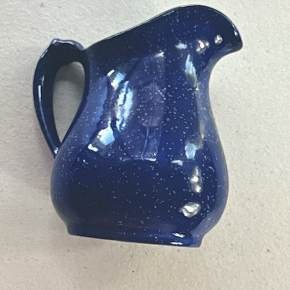 Vintage Ceramic Pitcher Blue Speckled Small Rustic Farm Chic 5"X 4.5"